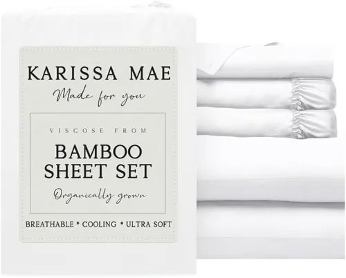 Miniatura 55 de KARISSA MAE Juego de sábanas tamaño individual de viscosa de bambú refrescante, 100% cultivadas orgánicamente, bolsillo profundo de 18 pulgadas