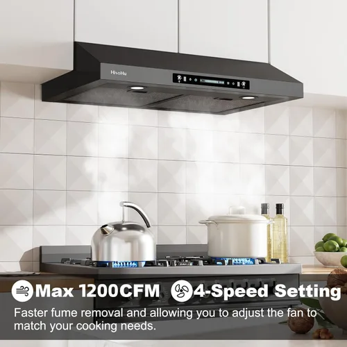 Miniatura 2 de HisoHu Campana extractora de gabinete de 30 pulgadas bajo conductos con 1200 CFM, campana de escape de cocina con detección de gestos de 4