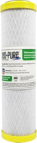 Neo-Pure CHLM-2510 Filtro de bloque de carbono de cloramina 9-7/8 pulgadas x 2-1/2 pulgadas, 1 micrón - Filtración de alta eficiencia para