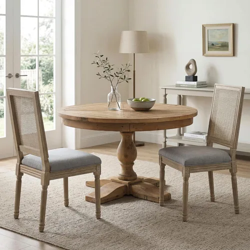 Miniatura 41 de Kmax Sillas de comedor estilo granja, patas de madera marrón, elegantes sillas de cocina copetudas, sillas de dormitorio francesas desgastadas
