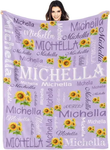 Miniatura 19 de Manta personalizada con nombre, manta personalizada con nombre, mantas personalizadas con texto, mantas de girasol, regalo personalizado para el día