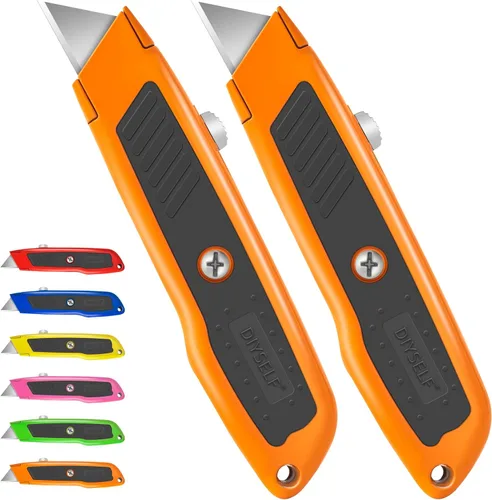 DIYSELF 2 unidades de cuchillo utilitario, cortador de caja retráctil de servicio pesado, mango de aleación de aluminio y goma, cuchillo de afeitar