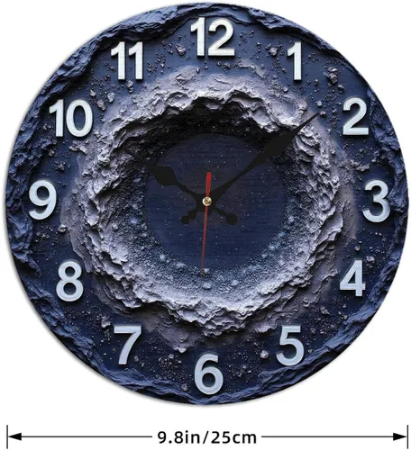 Miniatura 4 de Meteor Crater Texture Wooden Wall Clock with Distressed White Numerals 25x25cm