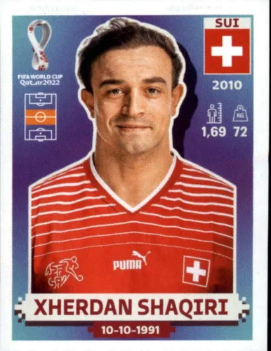2022 Panini World Cup Soccer Sticker #SUI12 Xherdan Shaqiri Switzerland Group G Official Qatar WC Album Sticker in Raw (NM or Better) - Measuring 2