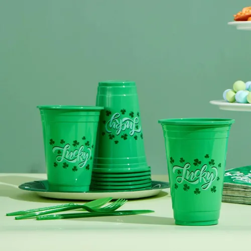 Miniatura 8 de JOYIN Juego de 72 tazas de 16 onzas para el día de San Patricio, color verde, desechables, de plástico, para decoración de fiesta de San Patricio
