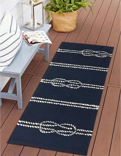 Liora Manne CAPR5163633 - Alfombra costera para interiores y exteriores, color azul marino, 2 pies x 5 pies Cuerdas Navy