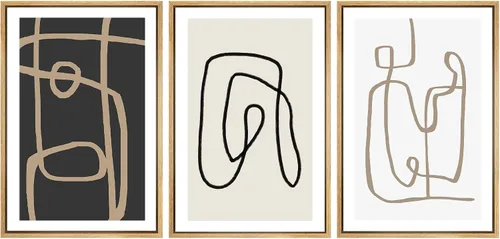 Miniatura 496 de SIGNWIN Lienzo enmarcado para pared, arte con pinceladas de flujo neutro en tonos beige abstractos, ilustraciones, arte moderno, decorativo