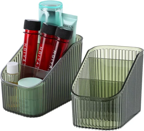 Miniatura 10 de Organizador de brochas de maquillaje ámbar para tocador, organizador de encimera de baño, 5 tazas, almacenamiento y exhibición de artículos