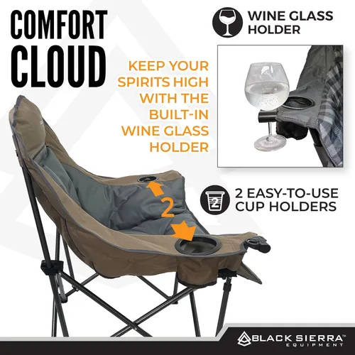 Miniatura 6 de Black Sierra Silla de campamento de gran tamaño para adultos, asiento al aire libre resistente con acolchado de felpa, soporta 400 libras, Marrón