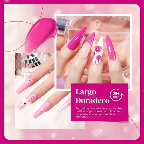Miniatura 5 de Beetles - Juego de esmaltes en gel para uñas de Navidad, color rosa, rosa, nude, brillantina, luz brillante, kit de 6 colores para semipermanente