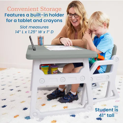 Miniatura 5 de ECR4Kids Escritorio y silla para niños pequeños, muebles para niños, gris/gris claro, 2 piezas
