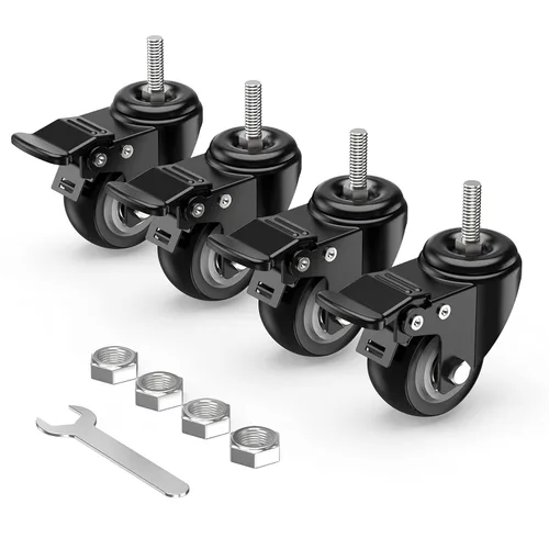 Miniatura 14 de HOLKIE Ruedas giratorias de 4 pulgadas, ruedas de vástago de bloqueo total, 3/8 pulgadas -16 x 1