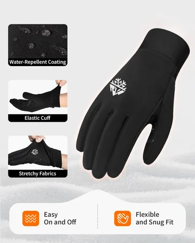 Miniatura 5 de RIGWARL Guantes de invierno para niños y niñas, guantes térmicos negros con pantalla táctil, guantes térmicos para niños, guantes deportivos cálidos