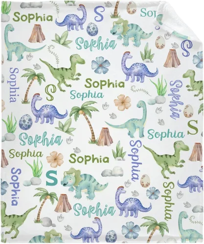 Manta Personalizada con Nombre de Dinosaurio Regalos Personalizados Mantas de Franela Súper Suaves y Ligeras Manta para Niños, Adultos, Adecuada
