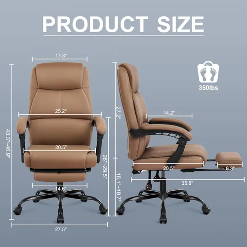 Miniatura 2 de Misolant Silla de oficina grande y alta con reposapiés, silla de escritorio de respaldo alto con reposabrazos de varillaje, sillas ejecutivas Marrón