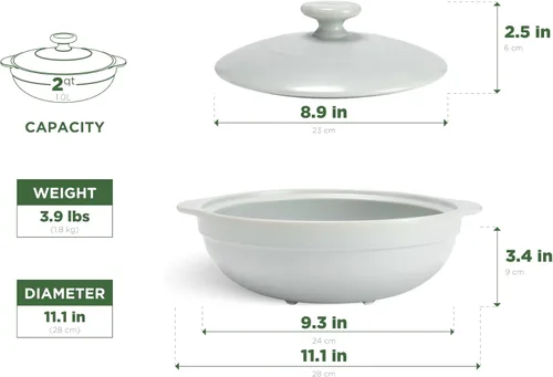 Miniatura 7 de MINH LONG - Horno holandés de porcelana de 2 cuartos con tapa, sin plomo ni cadmio, apto para horno hasta 482 °F, retención de calor, olla de Luna