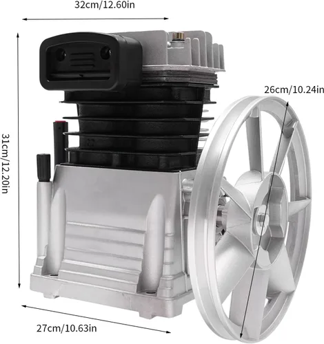 Miniatura 8 de Cabezal de bomba de compresor de aire, cabezal de compresor de aire de 3 HP con 2 cilindros, compresor de aire lubricado con aceite con polea
