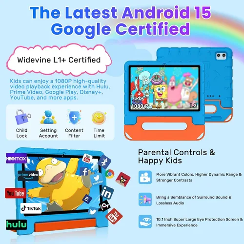 Miniatura 5 de Tableta infantil 2025 con Android 15 de 10 pulgadas para niños Octa-Core, 30GB+64GB (TF 1TB), tableta para niños pequeños con funda a prueba