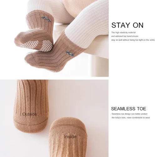 Miniatura 5 de VWU Calcetines de algodón antideslizantes para bebés y niños pequeños con empuñaduras de 0-6T 6/9