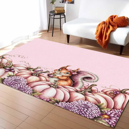 Miniatura 2 de Rugs for Bedroom Living Room Office Kitchen, Fall Thanksgiving Pink Pumpkin Watercolor Flower Plaid Soft Carpet Washable Area Rugs, Indoor 2x3 Feet