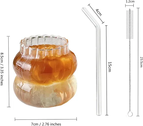 Miniatura 2 de Maritown Taza de café helado con pajilla, taza de café transparente de 13.8 onzas con popote de vidrio y cepillo limpiador de pajilla, cristalería