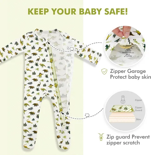 Miniatura 4 de HAPIU - Pijama de bambú con pies para bebé, con cremallera frontal de 2vías, mamelucos Sleep 'N Play, de 0a 24meses