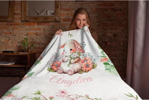 Miniatura 5 de Manta de franela de forro polar con nombre de conejo, manta de regalo ligera y suave para cama, sofá, viajes al aire libre, 30 x 40 pulgadas