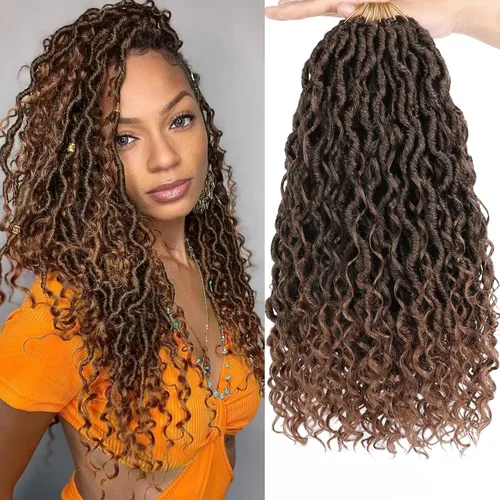 Miniatura 31 de COOKOO 14 pulgadas, 8 piezas de cabello de ganchillo Goddess Locs en total 112 hebras de pelo sintético negro natural de ganchillo de río hippie