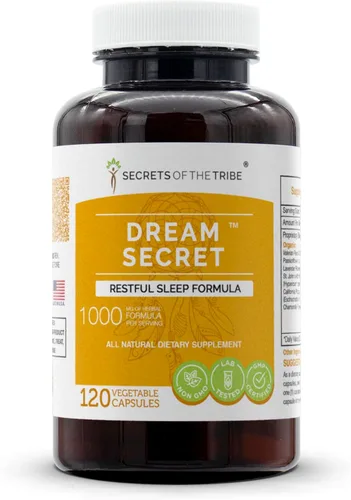 Dream Secret - 120 cápsulas, 1000 mg, valeriana, pasiflora, lavanda, hierba de San Juan, amapola de California, manzanilla. Fórmula para dormir