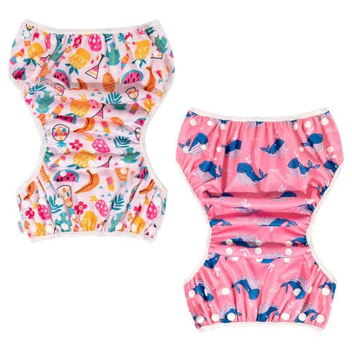 Miniatura 148 de Alva, Pañales de bebé para nadar, paquete de 2 unidades, talle único, reutilizable, lavable y ajustable de 0 a 36 meses. Tamaño de 10 a 40 lbs