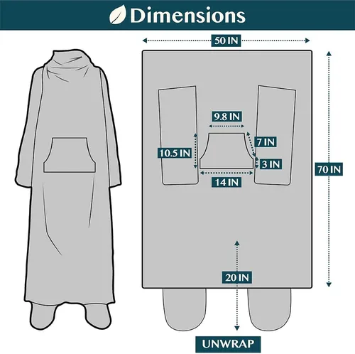 Miniatura 3 de PAVILIA Manta de forro polar con mangas, bolsillos para los pies para mujeres, hombres y adultos, manta de felpa para llevar, cálida manta
