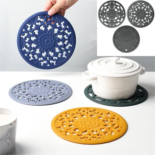 Miniatura 6 de Salvamanteles de silicona gris para platos calientes, ollas y sartenes, almohadillas calientes redondas para cocina, alfombrilla de silicona