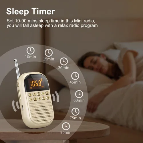 Miniatura 6 de Radio AM FM de bolsillo: radio recargable de 1100 mAh compatible con Bluetooth, mini receptor FM AM con altavoz grande, auriculares estéreo, Beige