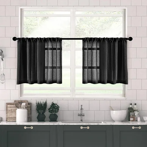 Miniatura 38 de MRTREES Cortinas transparentes de Aqua Blue, para cocina, de 36 pulgadas de longitud, cortinas transparentes de gasa con filtro de luz, cortinas