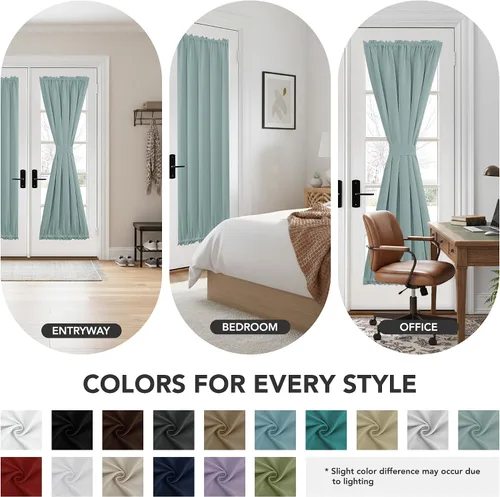 Miniatura 8 de Deconovo Cortinas opacas para puerta, bolsillo para cortinero y cortinas de bloqueo con aislamiento térmico para dormitorio, 137.16 x 189.2 cm, azul