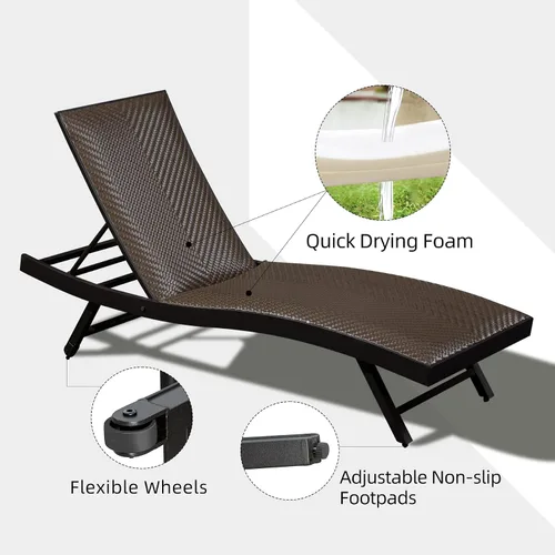 Miniatura 6 de Domi - Juego de 2 tumbonas para exteriores, de aluminio, acolchadas, de espuma de secado rápido, con respaldo ajustable para playa, piscina, césped