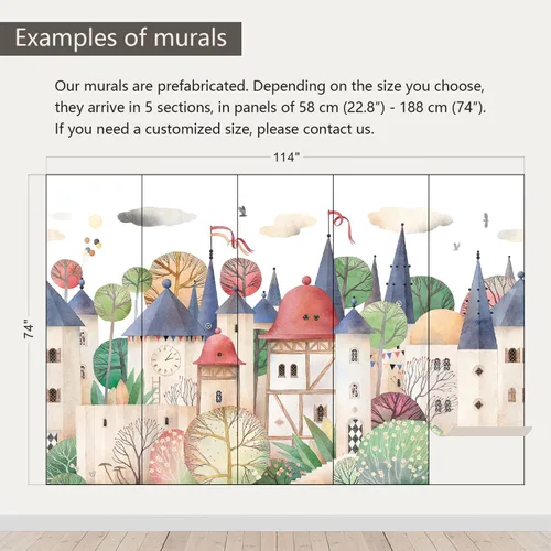 Miniatura 3 de Papel pintado de casa de acuarela de dibujos animados para guardería, murales de pared para habitación de niños 114" x 74" (no despegar y pegar)