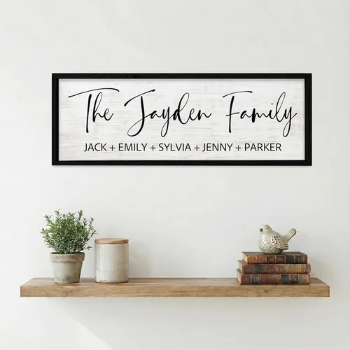 Miniatura 2 de Letrero enmarcado personalizado, placa decorativa con nombre de la familia (marco negro)