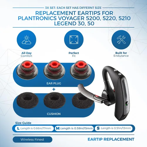 Miniatura 2 de 3X Ultra Comfort Almohadillas de Repuesto para Auriculares Kit de Puntas de Espuma para Plantronics Voyager 5200 5220 5210 Serie de Auriculares