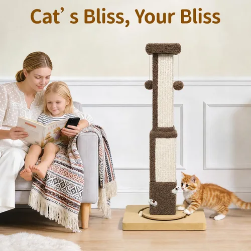 Miniatura 7 de Poste rascador alto para gatos grandes y gatitos, poste vertical de sisal interior de 33 pulgadas, estructura cuadrada resistente con 4 agujeros