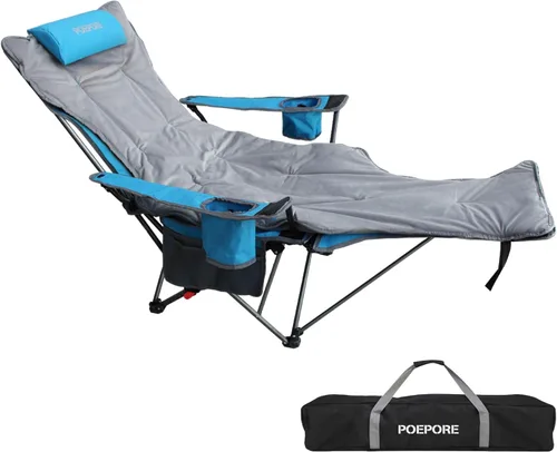 Miniatura 14 de Silla de camping reclinable con reposapiés extraíble con reposacabezas, cojín de algodón, sillas plegables ajustables y portátiles