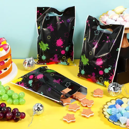 Miniatura 4 de Pajean 50 bolsas de caramelos de neón que brillan en la oscuridad, suministros de fiesta, bolsas de plástico coloridas, decoración de envoltura