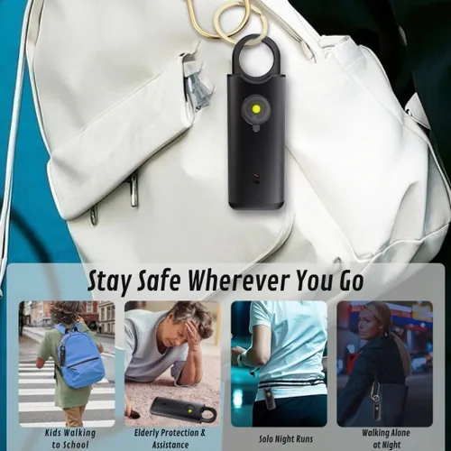 Miniatura 5 de VOLTEK Alarma personal de metal para mujer (negro) – Llavero de alarma de seguridad de autodefensa de 140 dB, alarma de emergencia recargable USB-C