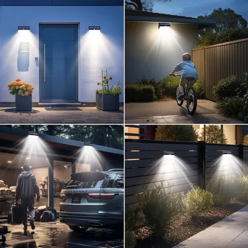 Miniatura 4 de 368 luces LED solares para exteriores con sensor de movimiento, valla solar con 3 modos de iluminación, seguridad alimentada, impermeable