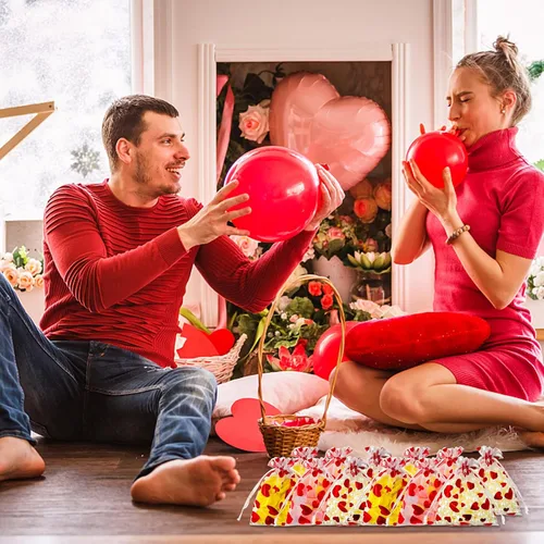 Miniatura 7 de SIROGOGO 50 bolsas de organza para el día de San Valentín, bolsas de dulces de corazón rojo, bolsas de joyería, bolsas con cordón para embalaje