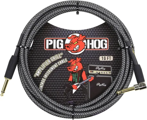 Pig Hog Vintage Serie Instrumentenkabel, Amplificador Grill, 3m/10ft, 6.35 (1/4") auf 6.35 (1/4"), Calidad Hochwertige, Gewebt, Winkelstecker