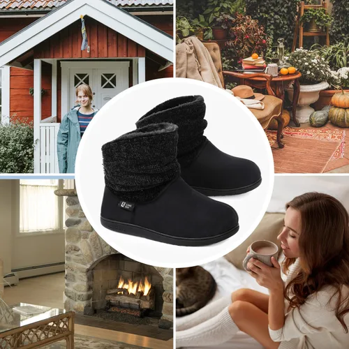 Miniatura 6 de LongBay Pantuflas de punto de chenilla cálidas para mujer, de espuma viscoelástica, cómodas, de gamuza, esponjosas, de espuma viscoelástica, botas