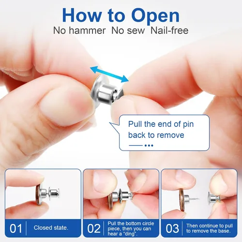 Miniatura 3 de Ceryvop 12 juegos de botones para jeans sueltos, reemplazo instantáneo sin costura y sin herramientas, botón de presión para pantalones, ajustador