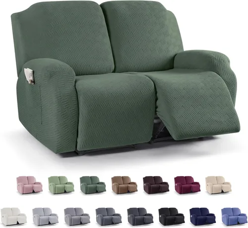 Miniatura 31 de KinCam Fundas para sillón reclinable, fundas elásticas para sillas reclinables, fundas para sofá reclinable de jacquard a rayas, protectores