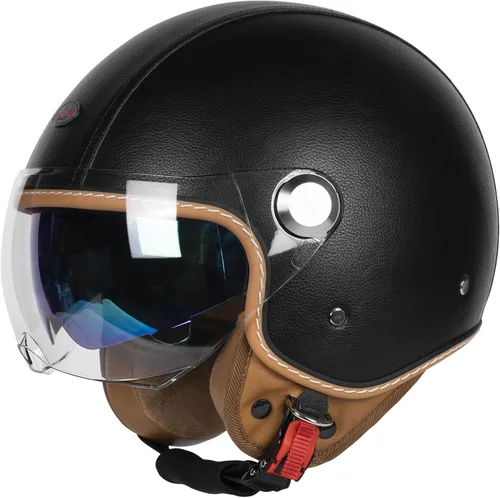 Miniatura 2 de Cascos de cara abierta para motocicleta, aprobados por el DOT, 3/4, casco para motoneta con visera dual, hebilla de liberación rápida, cascos